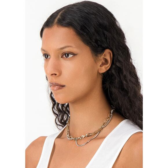 EUC Justine Clenquet Kirsten Necklace Two-Tone Layered Chain Crystal Gold Silver - Picture 12 of 16